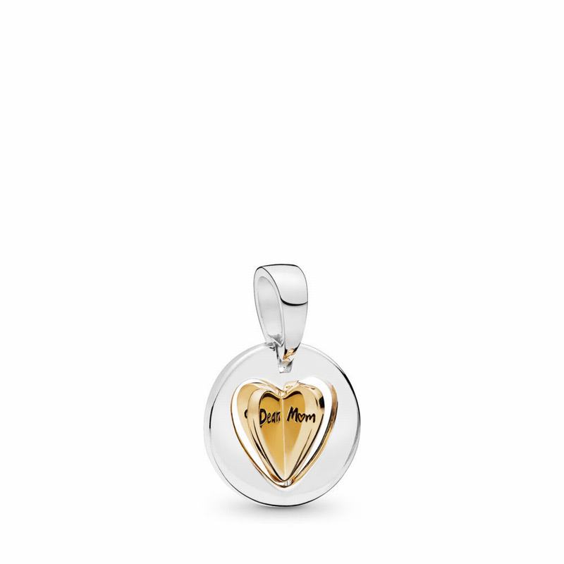 Pandora Mom’s Golden Heart Dangle Charm Ireland - Pandora Shine/Sterling Silver - 712846RIS